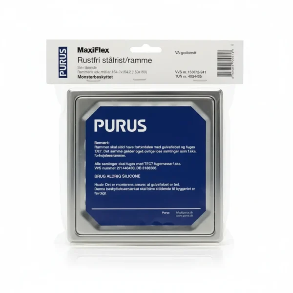 Purus Afløbsrist med Ramme 154,2 x 154,2 mm - Rustfrit Stål (3)